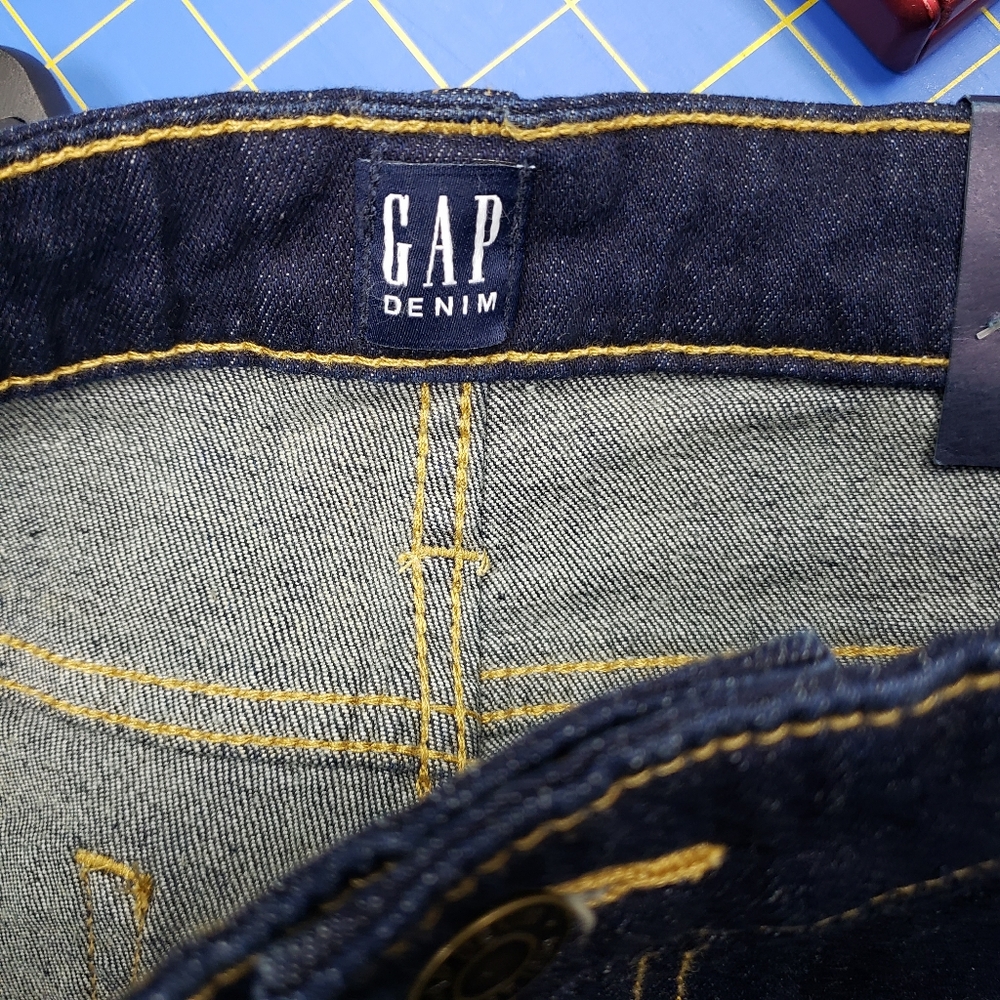 GAP Straight Ankle Jeans Women 10/30R High Rise Dark Blue Denim Whiskers NWT - Picture 8 of 10